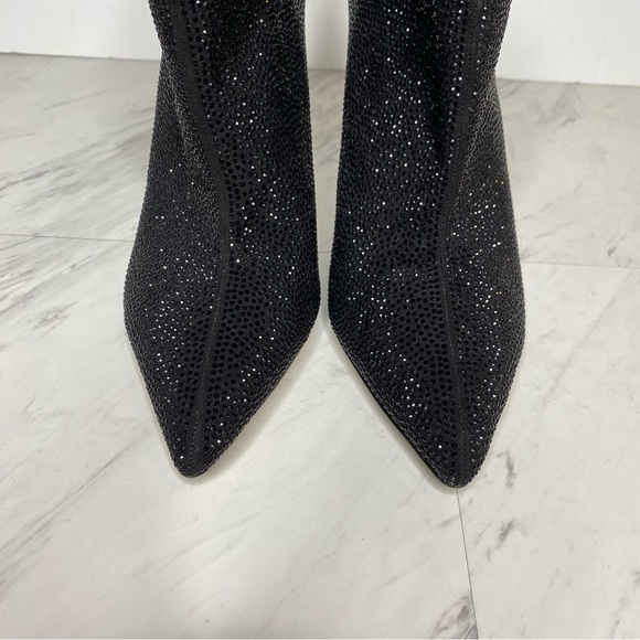 L’agence Mariette Pointy Toe Black Rhinestone Heeled Bootie 9 1/2 - Picture 11 of 15